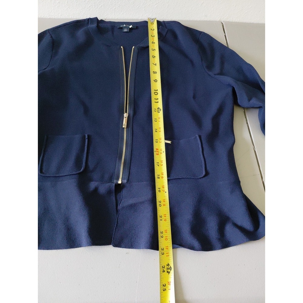 Tommy Hilfiger Sweater Large Navy Blue Peplum Zip Front Liquid Knit Preppy Class - Picture 13 of 13